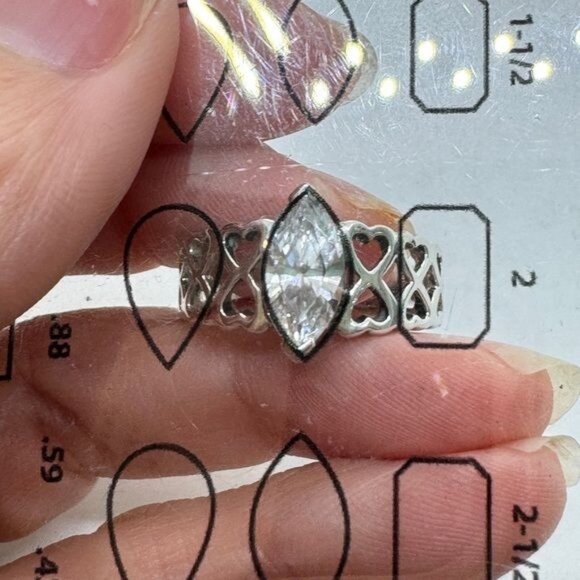 Sterling Silver Diamonique Ring size 9 Cut Out Heart Sides Marquis Cut .925 CZ - Picture 9 of 9